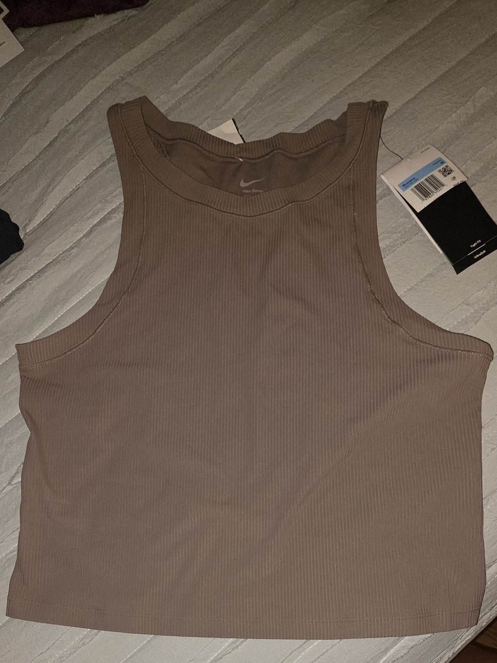 Nike Ribbed Zenvy Crop Tank Top - Taupe Brown